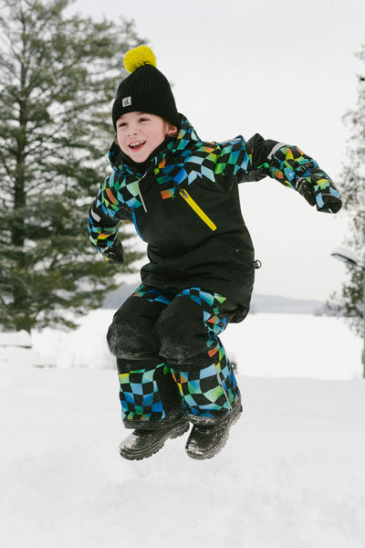 Two Piece Play Snowsuit Black Colorblock With Green Yellow And Blue Checkerboard Pants - J10PB42_09990