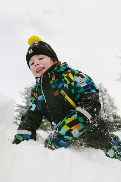 Two Piece Play Snowsuit Black Colorblock With Green Yellow And Blue Checkerboard Pants - J10PB42_09990
