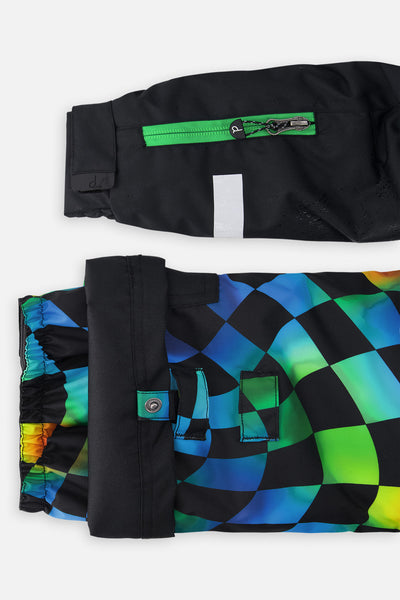 Two Piece Play Snowsuit Black Colorblock With Green Yellow And Blue Checkerboard Pants - J10PB42_09990