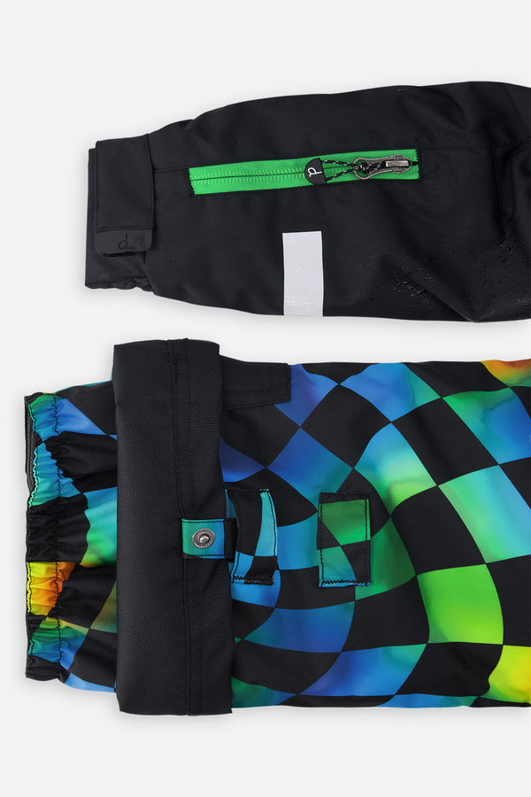 Two Piece Play Snowsuit Black Colorblock With Green Yellow And Blue Checkerboard Pants - J10PB42_09990