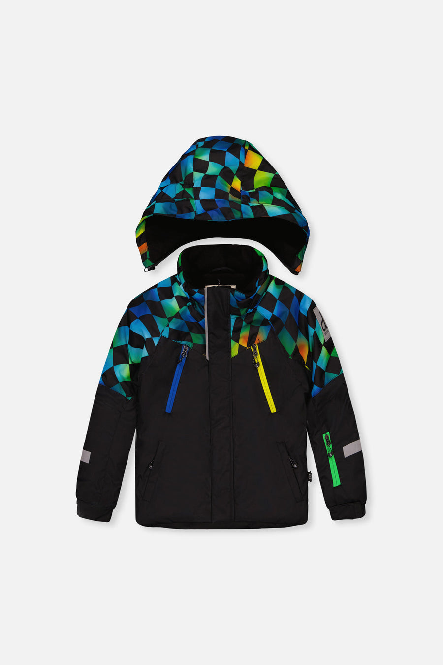 Two Piece Play Snowsuit Black Colorblock With Green Yellow And Blue Checkerboard Pants - J10PB42_09990