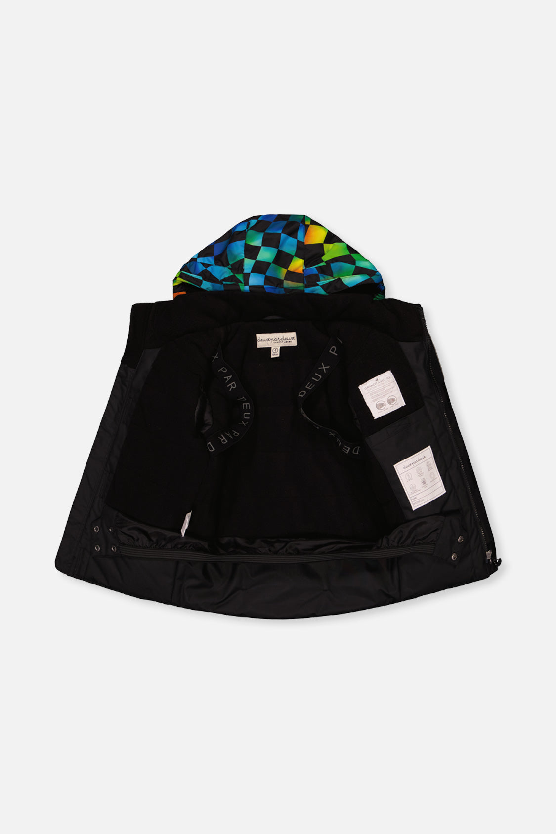 Two Piece Play Snowsuit Black Colorblock With Green Yellow And Blue Checkerboard Pants - J10PB42_09990