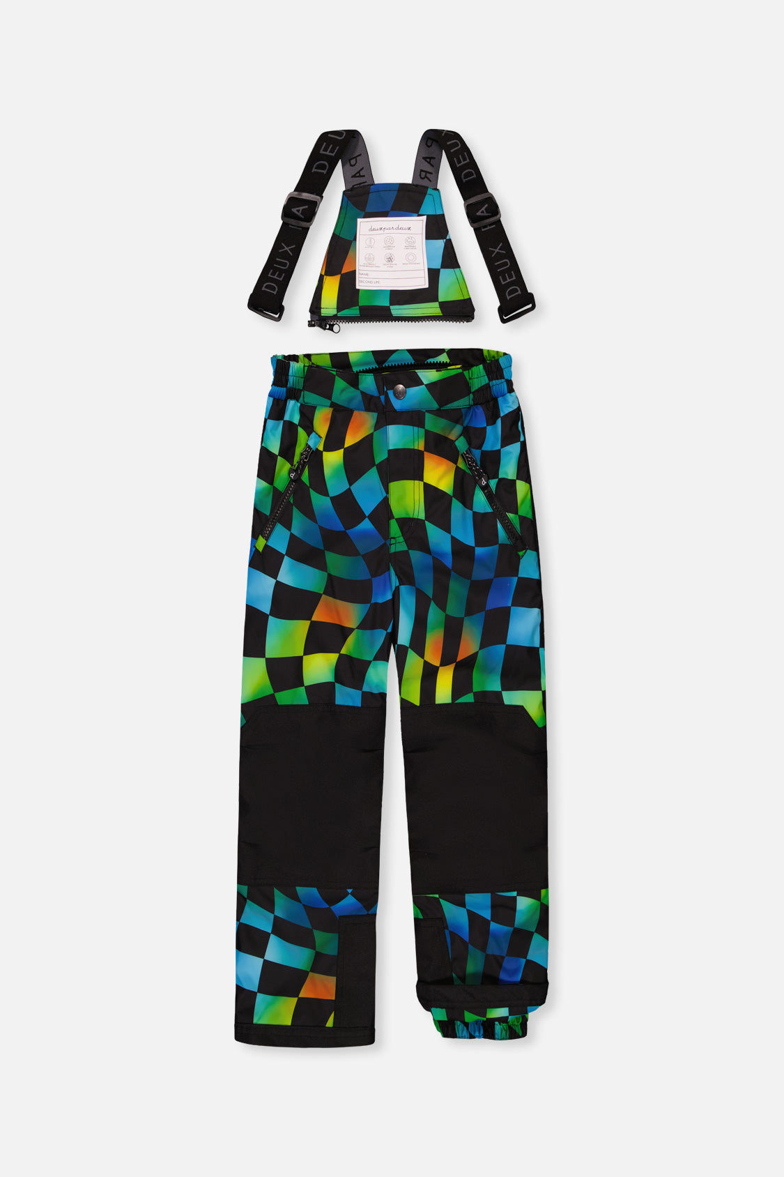 Two Piece Play Snowsuit Black Colorblock With Green Yellow And Blue Checkerboard Pants - J10PB42_09990