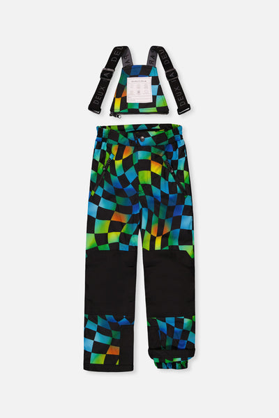 Two Piece Play Snowsuit Black Colorblock With Green Yellow And Blue Checkerboard Pants - J10PB42_09990
