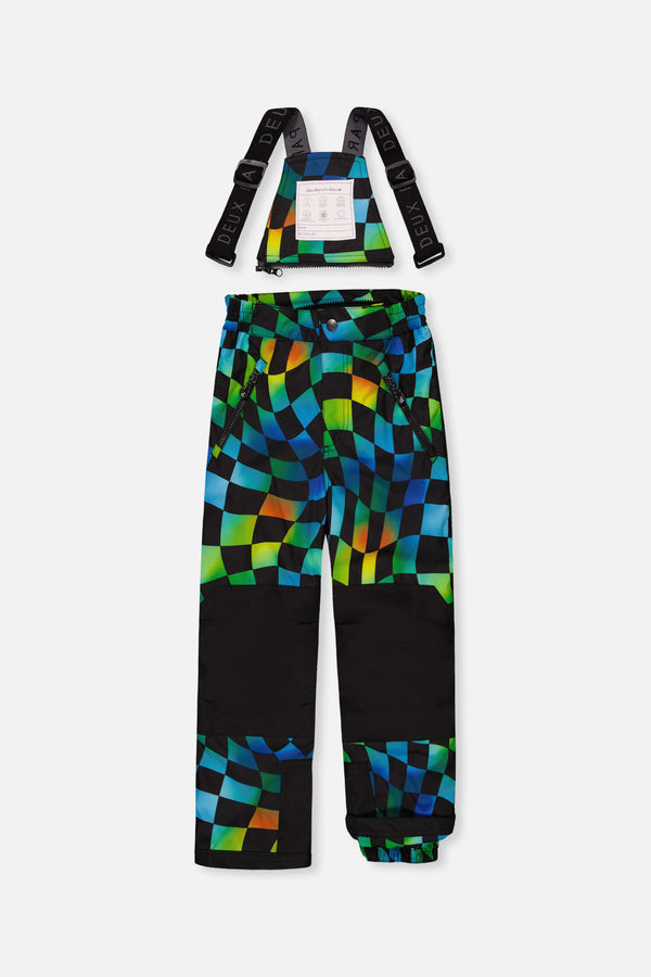 Two Piece Play Snowsuit Black Colorblock With Green Yellow And Blue Checkerboard Pants - J10PB42_09990