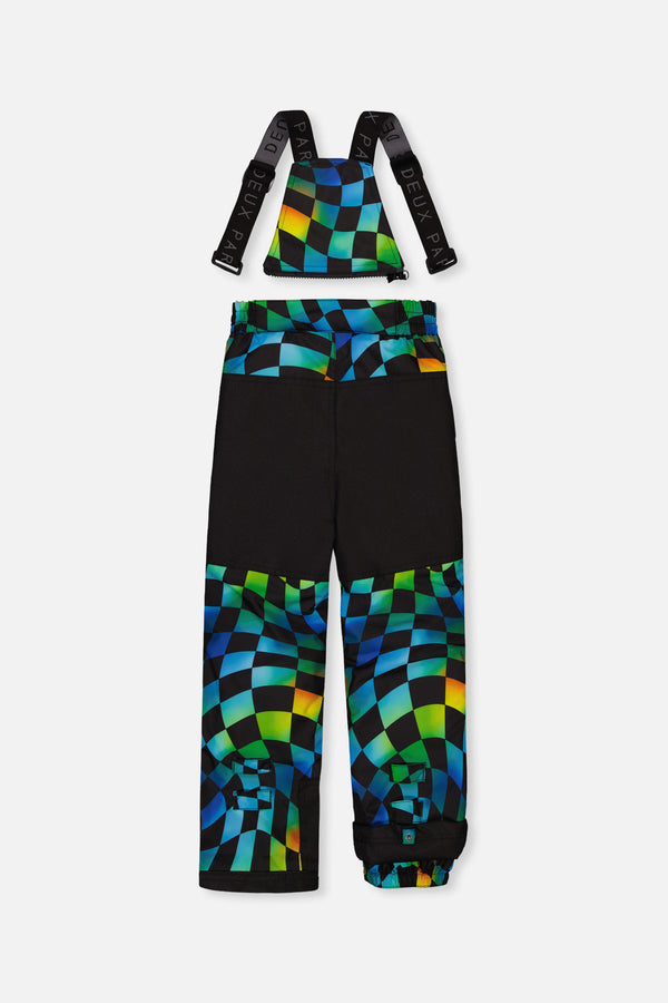 Two Piece Play Snowsuit Black Colorblock With Green Yellow And Blue Checkerboard Pants - J10PB42_09990
