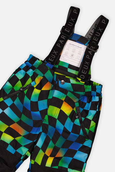Two Piece Play Snowsuit Black Colorblock With Green Yellow And Blue Checkerboard Pants - J10PB42_09990