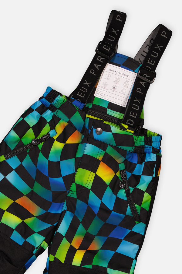 Two Piece Play Snowsuit Black Colorblock With Green Yellow And Blue Checkerboard Pants - J10PB42_09990