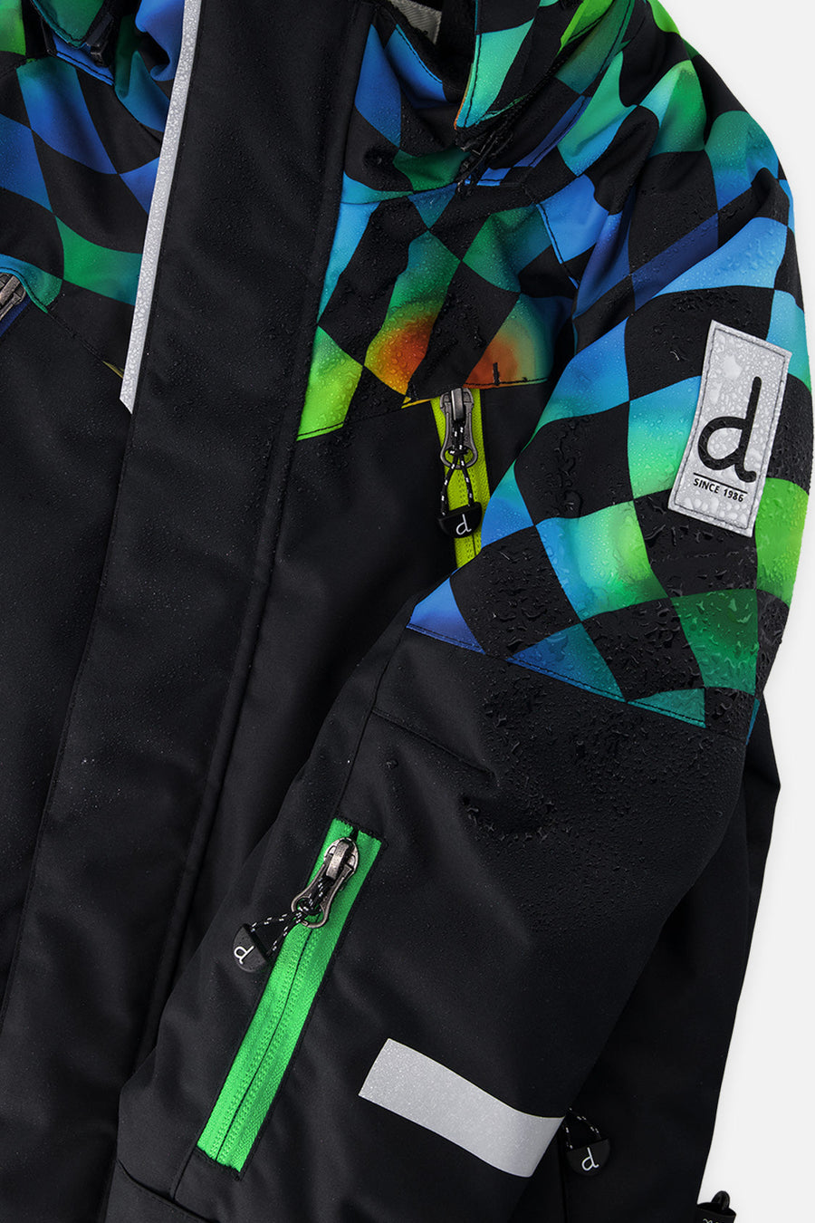 Two Piece Play Snowsuit Black Colorblock With Green Yellow And Blue Checkerboard Pants - J10PB42_09990