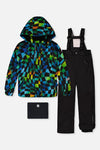 Two Piece Play Snowsuit Green Yellow And Blue Checkerboard With Black Pants - J10PB42_1J054