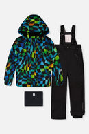Two Piece Play Snowsuit Green Yellow And Blue Checkerboard With Black Pants - J10PB42_1J054