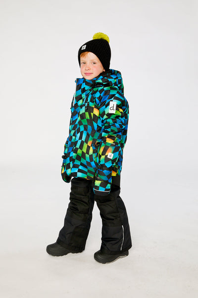 Two Piece Play Snowsuit Green Yellow And Blue Checkerboard With Black Pants - J10PB42_1J054