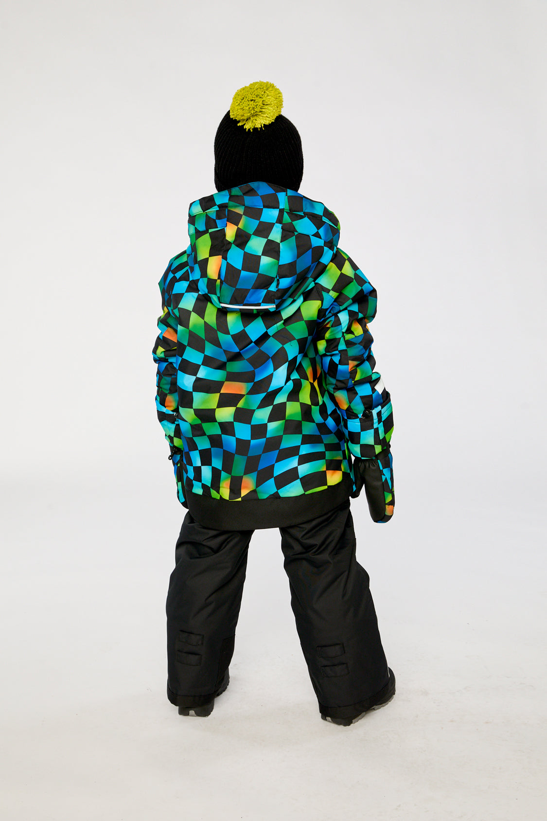 Two Piece Play Snowsuit Green Yellow And Blue Checkerboard With Black Pants - J10PB42_1J054