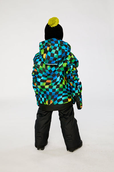 Two Piece Play Snowsuit Green Yellow And Blue Checkerboard With Black Pants - J10PB42_1J054