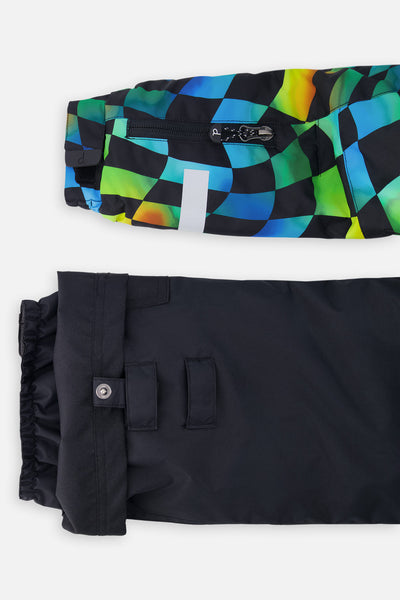 Two Piece Play Snowsuit Green Yellow And Blue Checkerboard With Black Pants - J10PB42_1J054