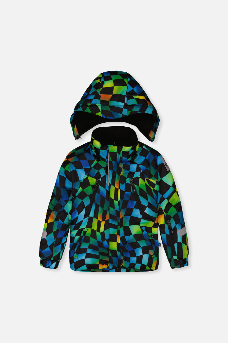 Two Piece Play Snowsuit Green Yellow And Blue Checkerboard With Black Pants - J10PB42_1J054