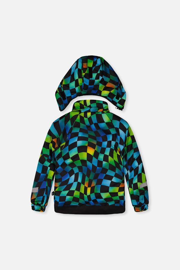 Two Piece Play Snowsuit Green Yellow And Blue Checkerboard With Black Pants - J10PB42_1J054