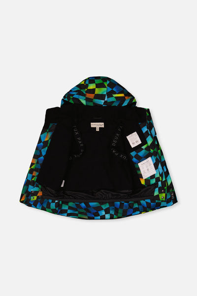 Two Piece Play Snowsuit Green Yellow And Blue Checkerboard With Black Pants - J10PB42_1J054