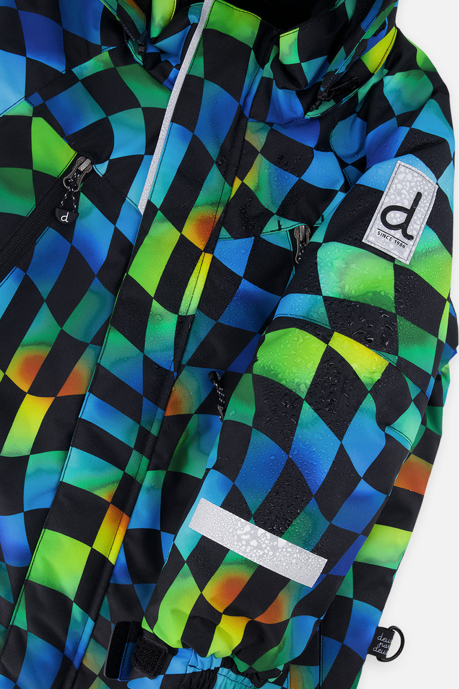 Two Piece Play Snowsuit Green Yellow And Blue Checkerboard With Black Pants - J10PB42_1J054