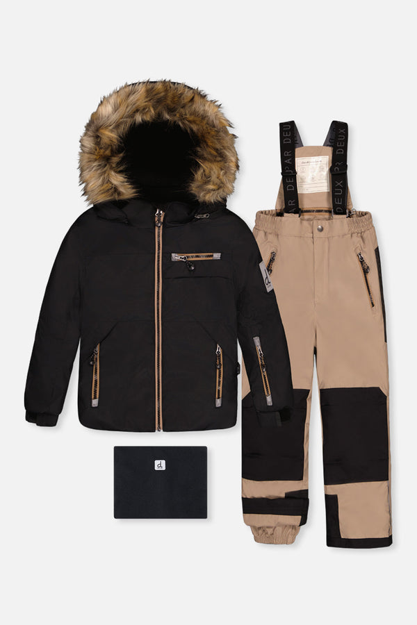 Two Piece Play Snowsuit Black And Beige - J10PB44_09990
