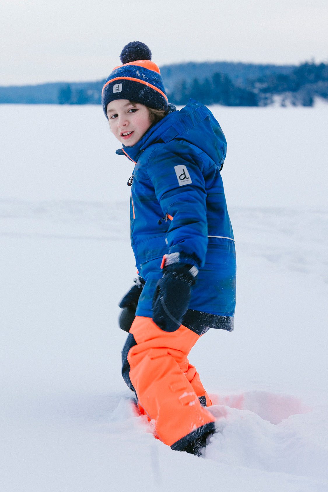 Two Piece Play Snowsuit Navy Blue And Orange With Orange Pants - J10PB45_1J056