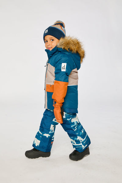 Two Piece Play Snowsuit Navy And Rust Colorblock With Blue Bear Print Pants - J10PB46_04002