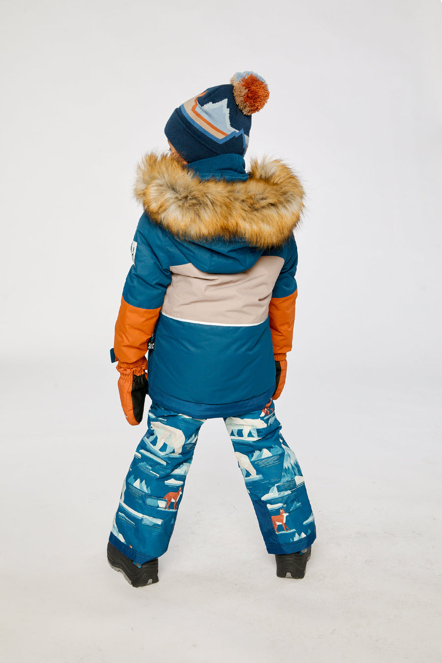 Two Piece Play Snowsuit Navy And Rust Colorblock With Blue Bear Print Pants - J10PB46_04002