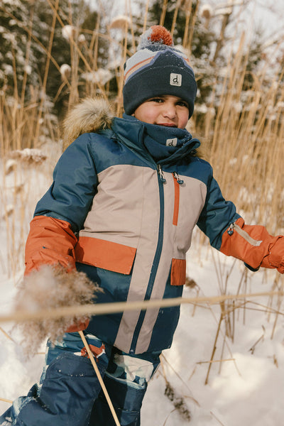 Two Piece Play Snowsuit Navy And Rust Colorblock With Blue Bear Print Pants - J10PB46_04002