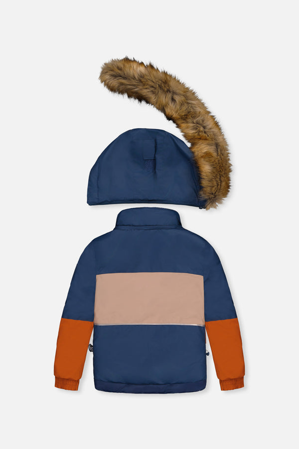 Two Piece Play Snowsuit Navy And Rust Colorblock With Blue Bear Print Pants - J10PB46_04002