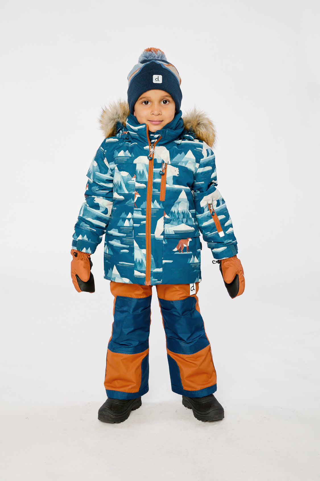 Two Piece Play Snowsuit Blue Bear Print With Rust Pants - J10PB46_1J061