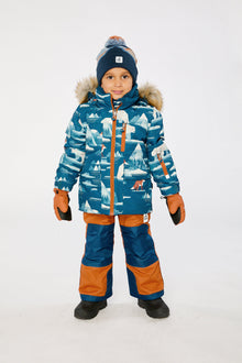 Two Piece Play Snowsuit Blue Bear Print With Rust Pants - J10PB46_1J061