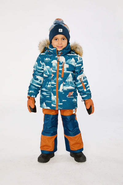 Two Piece Play Snowsuit Blue Bear Print With Rust Pants - J10PB46_1J061