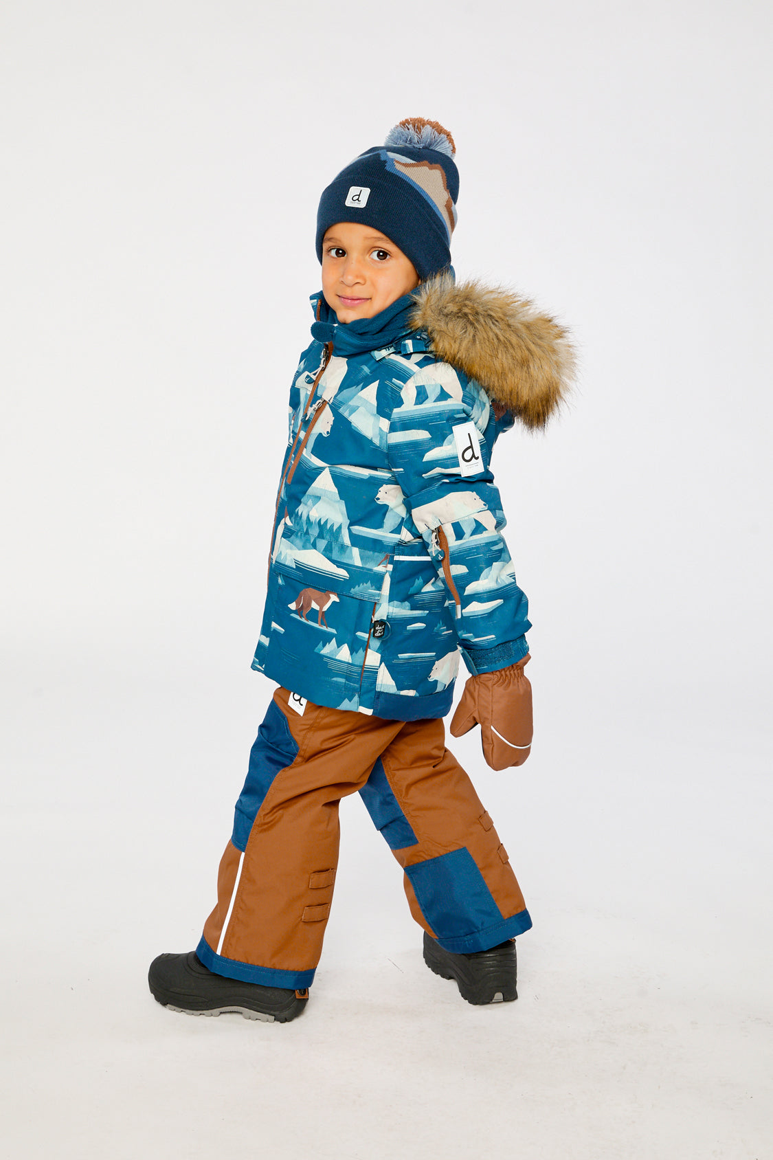 Two Piece Play Snowsuit Blue Bear Print With Rust Pants - J10PB46_1J061