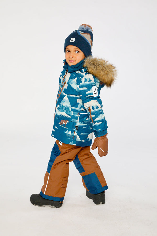 Two Piece Play Snowsuit Blue Bear Print With Rust Pants - J10PB46_1J061