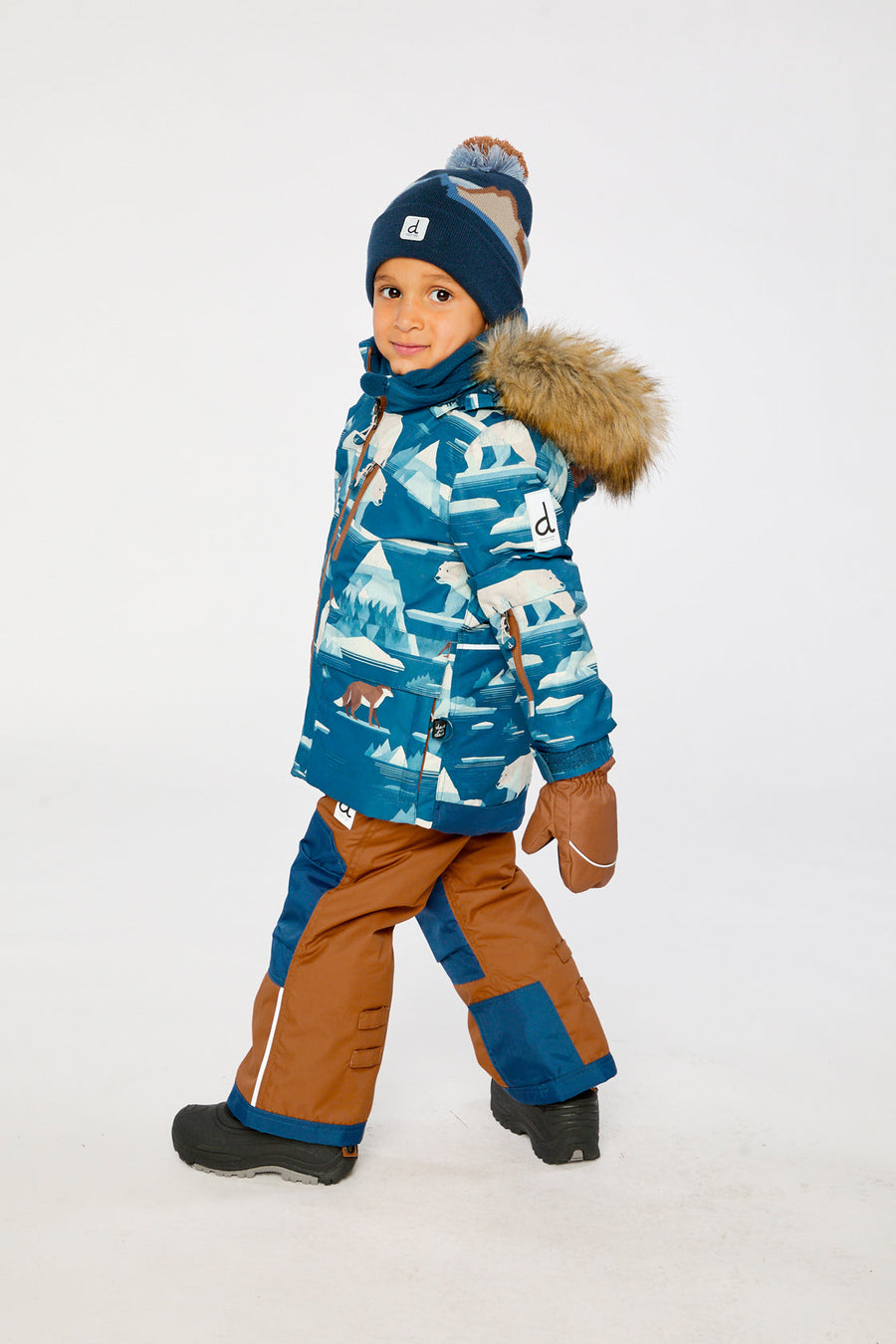 Two Piece Play Snowsuit Blue Bear Print With Rust Pants - J10PB46_1J061