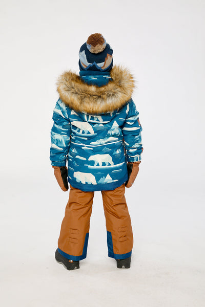 Two Piece Play Snowsuit Blue Bear Print With Rust Pants - J10PB46_1J061