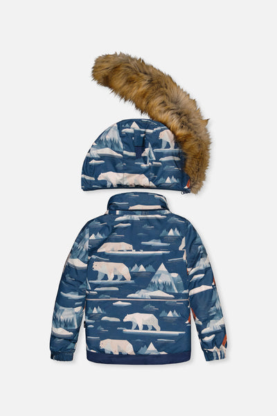 Two Piece Play Snowsuit Blue Bear Print With Rust Pants - J10PB46_1J061