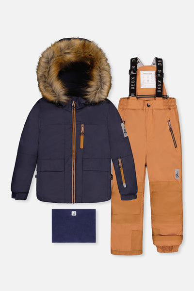Two Piece Play Snowsuit Navy Blue With Brown Pants - J10PB47_04790