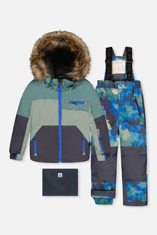 Two Piece Play Snowsuit Green And Navy Colorblock With Blue Camouflage Pants - J10PB48_04760
