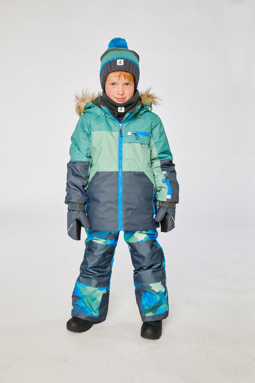 Two Piece Play Snowsuit Green And Navy Colorblock With Blue Camouflage Pants - J10PB48_04760
