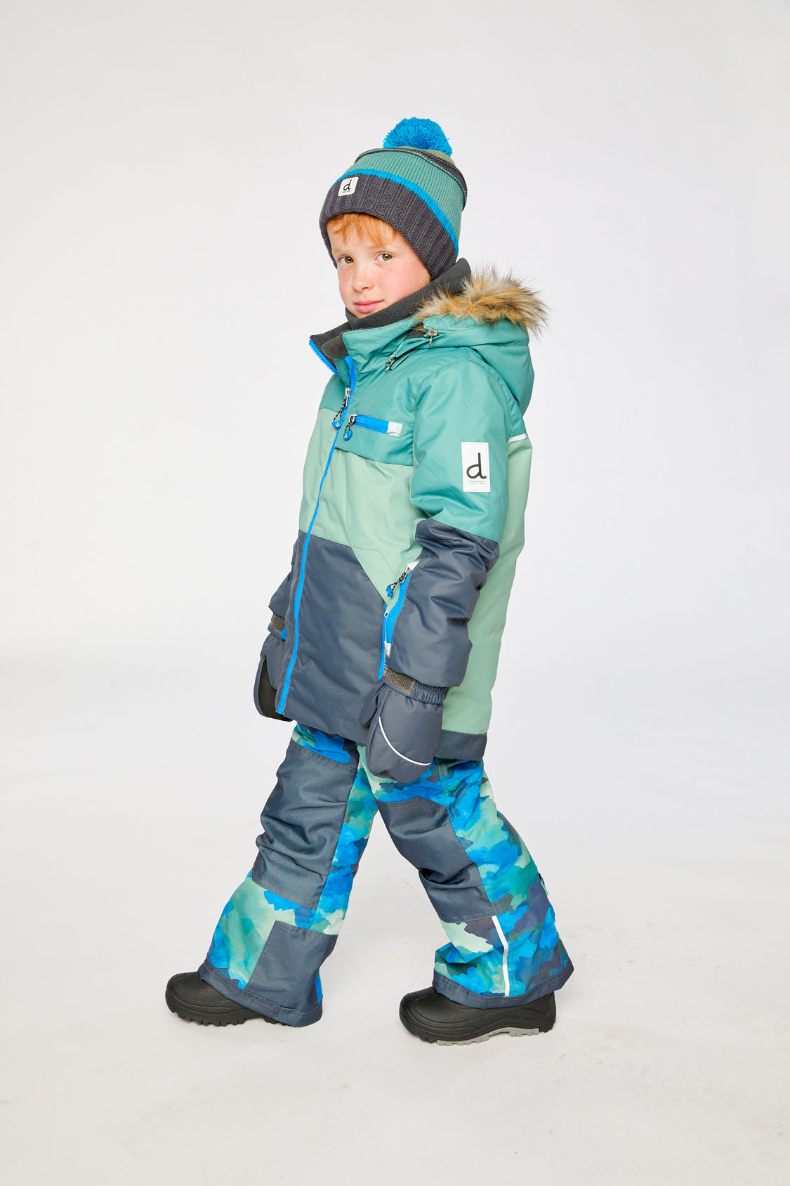 Two Piece Play Snowsuit Green And Navy Colorblock With Blue Camouflage Pants - J10PB48_04760