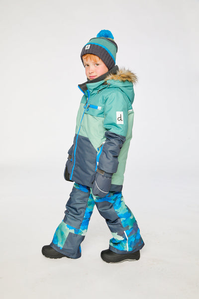 Two Piece Play Snowsuit Green And Navy Colorblock With Blue Camouflage Pants - J10PB48_04760