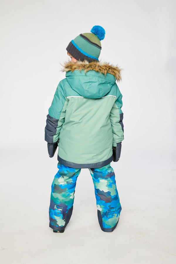 Two Piece Play Snowsuit Green And Navy Colorblock With Blue Camouflage Pants - J10PB48_04760