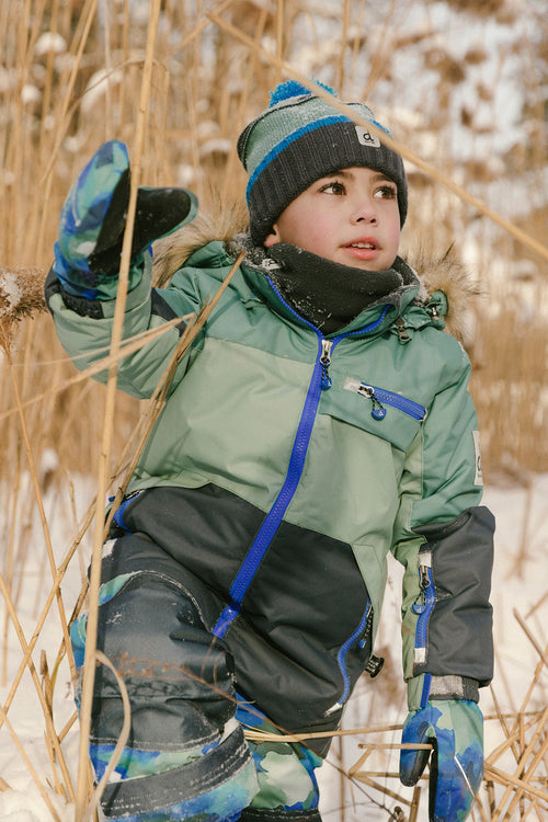 Two Piece Play Snowsuit Green And Navy Colorblock With Blue Camouflage Pants - J10PB48_04760