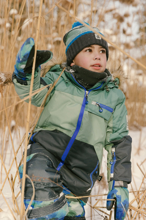 Two Piece Play Snowsuit Green And Navy Colorblock With Blue Camouflage Pants - J10PB48_04760
