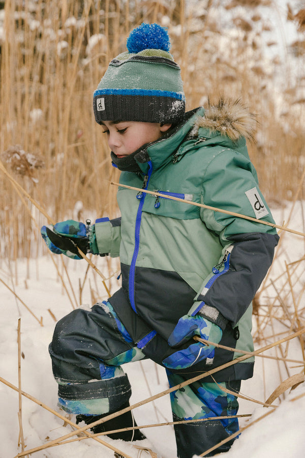 Two Piece Play Snowsuit Green And Navy Colorblock With Blue Camouflage Pants - J10PB48_04760