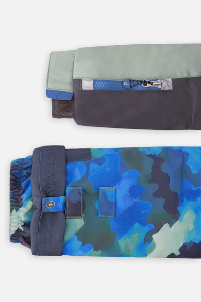 Two Piece Play Snowsuit Green And Navy Colorblock With Blue Camouflage Pants - J10PB48_04760