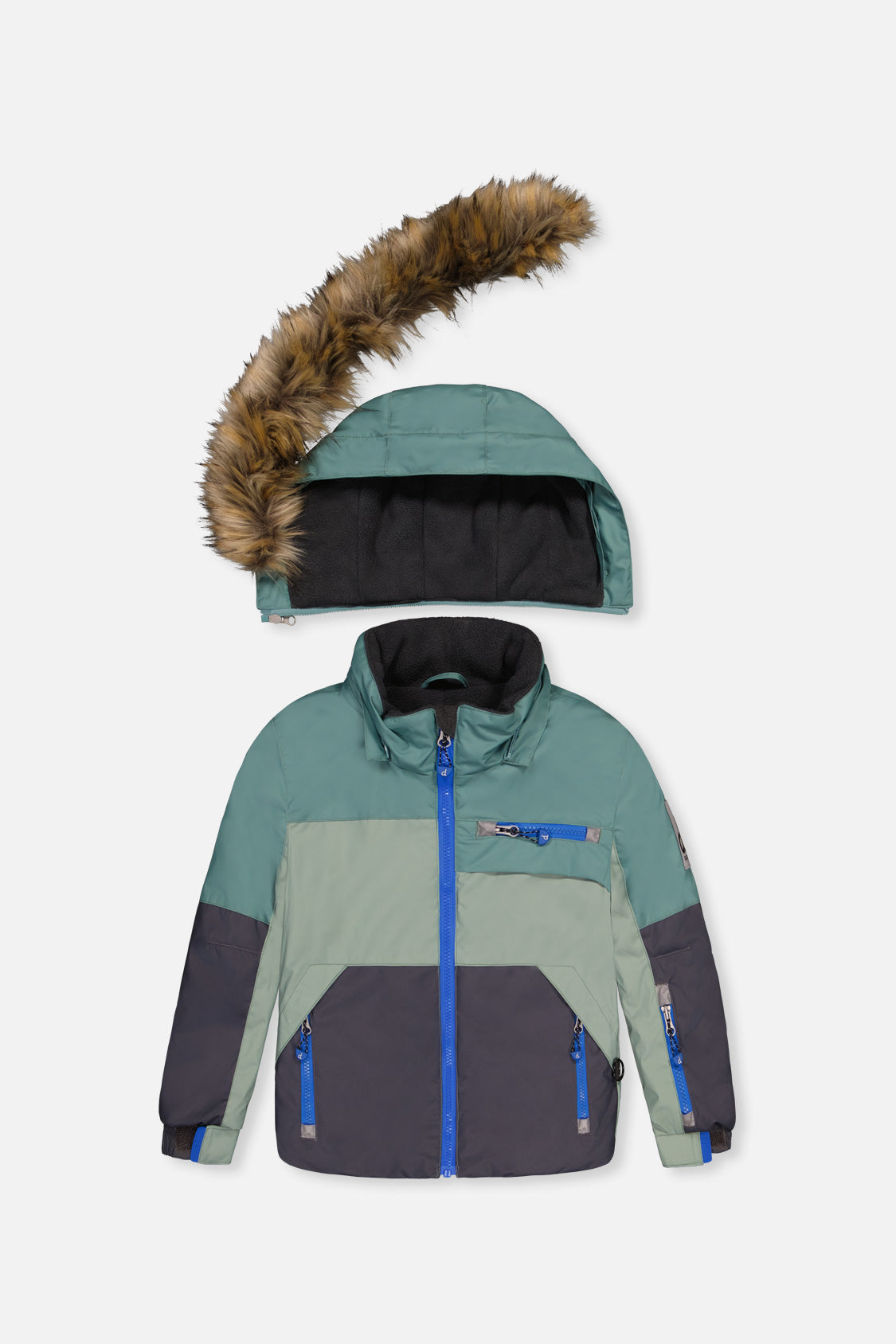 Two Piece Play Snowsuit Green And Navy Colorblock With Blue Camouflage Pants - J10PB48_04760