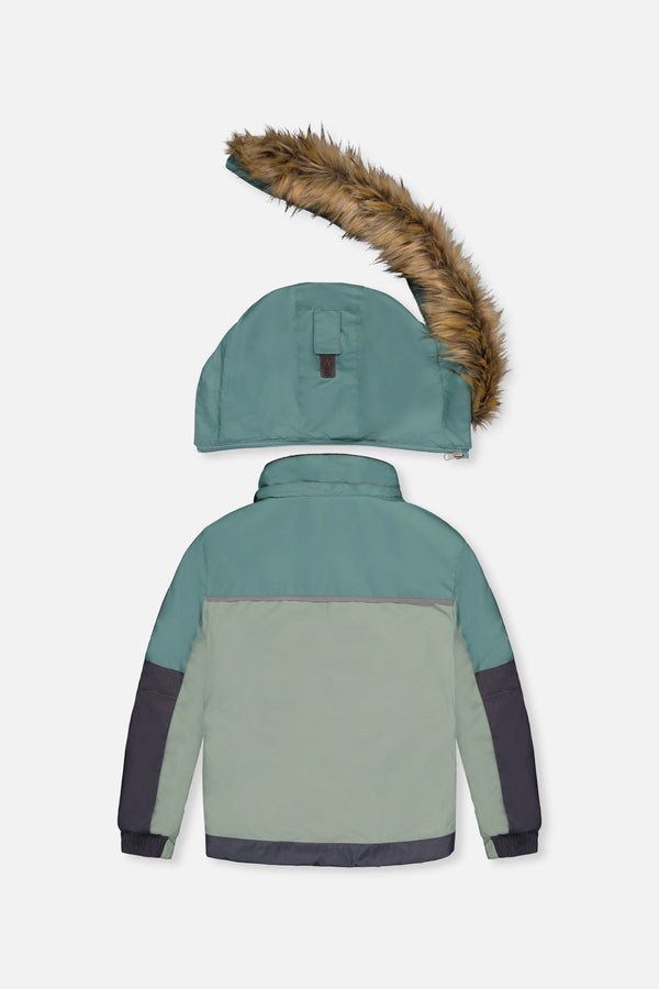Two Piece Play Snowsuit Green And Navy Colorblock With Blue Camouflage Pants - J10PB48_04760