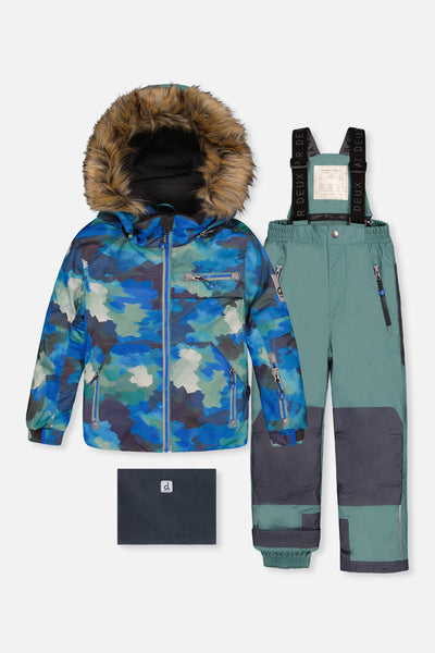 Two Piece Play Snowsuit Blue Camouflage Print With Green Pants - J10PB48_1J055